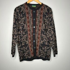 Geiger Collection  38 Pure Wool Damask Ornate Cardigan Sweater Jacket Austria